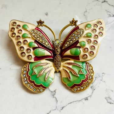 Kenneth Jay Lane Large Enamel and Crystal Rhinestones Butterfly Vintage Brooch by LeChalet