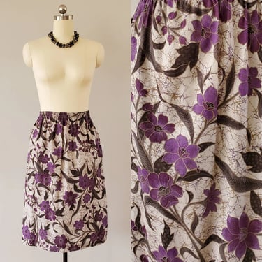 1970s Cotton Batik and Floral Skirt 70's Skirt 70s Women's Vintage Size Medium 