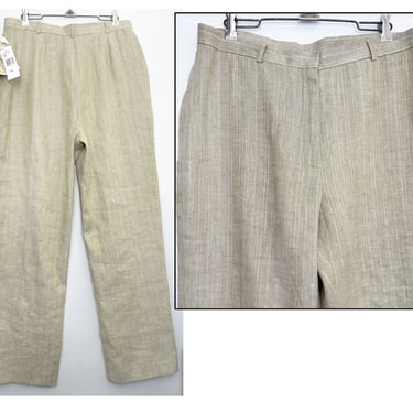 NEW Jones New York COUNTRY Linen Pants Trousers Vintage Beige Green Tan Herringbone 1980's New With Tags Size 12 Preppy English 