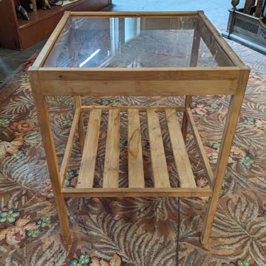 Glass Top Bamboo Side Table 14.125 x 13.75 x 17.75