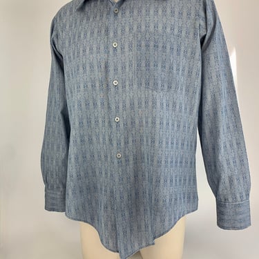 1970'S Shirt  - JP Label - Long Lapels - Patch Pocket - Double Buttoned Cuffs - Poly/Cotton Blend - Men's LARGE 