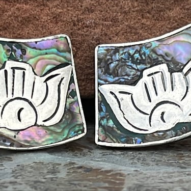 Vintage Mexico Sterling Silver and Abalone Screw Back Earrings c. 1950's 