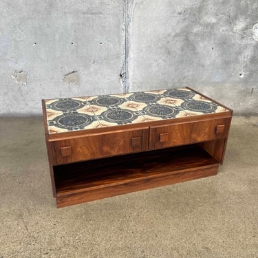 Rosewood Tile Top Cabinet / Stand With Two Drawers
