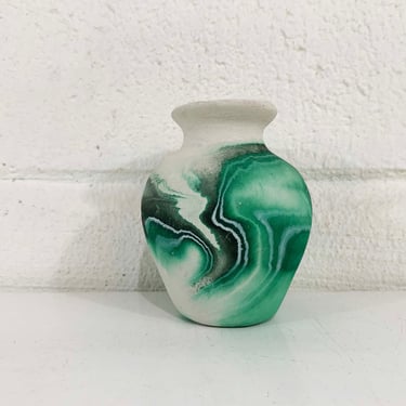 Vintage Nemadji Art Pottery Vase Swirl Handmade USA Flower Green Swirl Vanity Seven Falls Colorado MCM Beige 1970s 