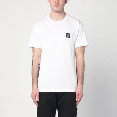 Stone Island White Cotton T-Shirt With Logo Patch Men