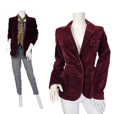 S.B.I 1970's Burgundy Red Cotton Velvet Blazer I Suit Coat I Jacket I Sz Med 