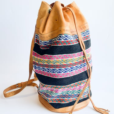 1970s Patterned Drawstring Backpack