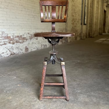 Antique Adjustable Wood Draftsman’s Stool 