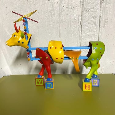 Vintage Westland Cow Parade Figurine~ Vintage Cow #7260  “Kids Kowstruction” Whimsical Cow Art~ Bold Colors, Metal, Plastic, Resin, 2003 Yr 