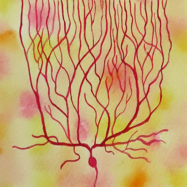 Vintage-style Purkinje Cell - original watercolor painting of neuron - neuroscience art 