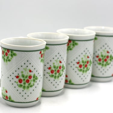 vintage Enesco Swiss Strawberry Dot Mugs Set of Four 1975 