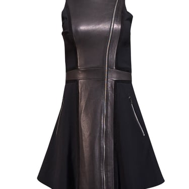 Rag & Bone - Black Leather & Suede Paneled Fit & Flare Mini Dress Sz 0