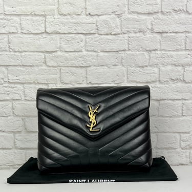 Saint Laurent Loulou Small YSL Quilted Calfskin Flap Shoulder Bag, Black