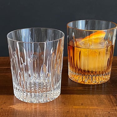 Vintage Waterford Crystal Whiskey Glasses | Pair of Barcelona Tumblers | Fine Cut Barware for Old Fashioned Cocktails & Spirits on the Rocks 