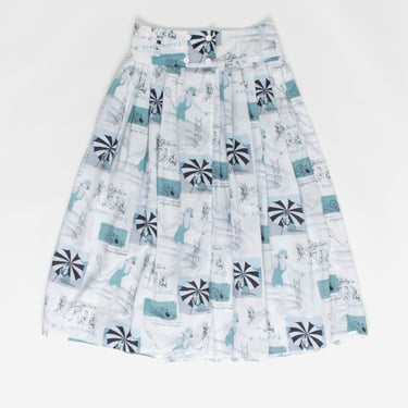 Vintage beach party print skirt in blue - Medium 