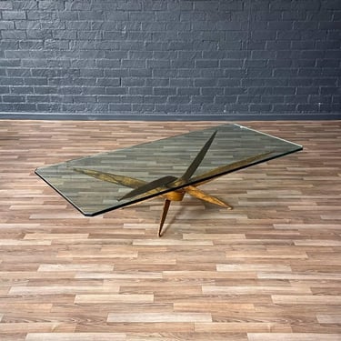 Mid-Century Brutalist Sculptural Torch Cut Steel Coffee Table w/ Glass Top, c.1970’s 