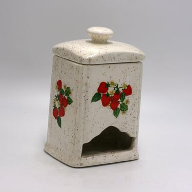 vintage ceramic matchstick holder with strawberries 
