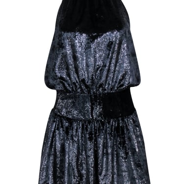 Ramy Brook - Black Shimmering Velvet "Ellin" Halter Dress Sz S