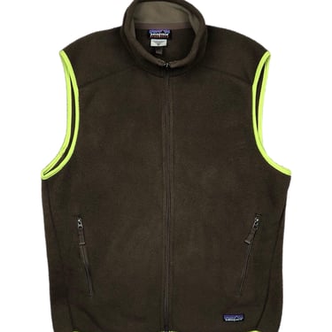 Vintage 90s/Y2K Patagonia Synchilla Brown & Lime Green Full Zip Fleece Vest Size Medium/Large 