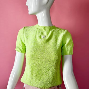 Xs/S 1960s Courrēges Dayglo Lime Green Sweater 