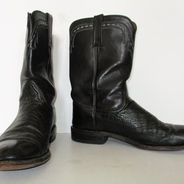 Vintage Lucchese 2000 Roper Cowboy Boots, size 9D Men, black kangaroo leather 