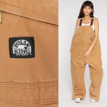 Tan Insulated Overalls Y2k Coveralls Polar King Workwear Jumpsuit Baggy Bib Pants Work Wear Cargo Dungarees Vintage 1990s Mens Large 44 x 30 