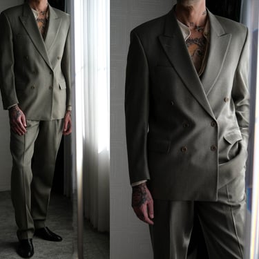 Vintage 90s Giorgio Armani Le Collezioni Sage Double Breasted Suit Unworn w/ Tags NWT | Made in Italy | Size 42 | 1990s Armani Designer Suit 