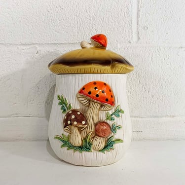 Vintage Merry Mushroom Large Canister Kitsch 1980s 1970s Ceramic Mid-Century Kitchen Retro Sears Kawaii Kitsch Cute Home 