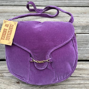 purple velour purse vintage 70s shoulder bag new old stock 