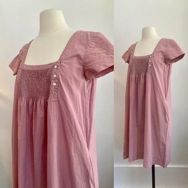 70's Vintage INDIA IMPORTS Smock Boho Dress / Pintuck Buttom Bodice + Pocket + Pale Blush Pink / Minimalist House Dress 