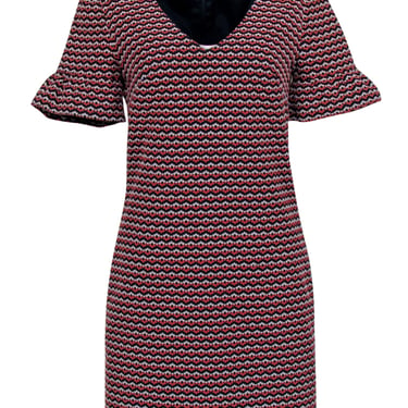 Trina Turk - Red & Navy Floral Print Short Sleeve Dress Sz 6