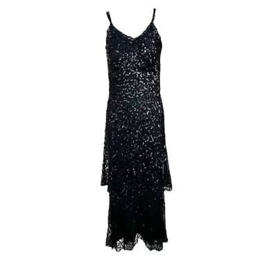 1930's Black Tiered Sequin Evening Gown - OLDBS