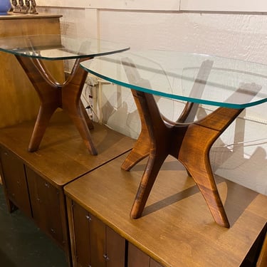 Adrian Pearsall Walnut and Glass End Tables (Pair) 
