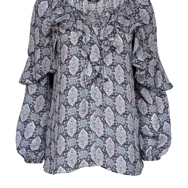 Kobi Halperin - Blue Paisley Long Sleeve Blouse Sz S