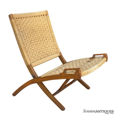 Mid-Century Danish Modern Walnut Rope Folding Lounge Chair by Hans Wegner