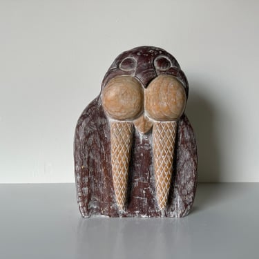Vintage Don Freedman Carved Wood Owl Sculpture 