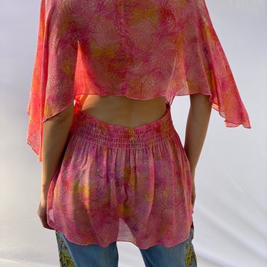 Y2k Open Back Blouse by Trina Turk / Summer Breezy Semi Sheer Top 