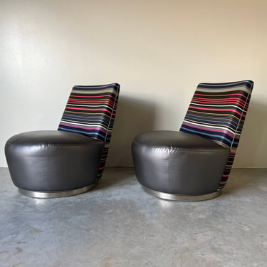 Pair of Postmodern - Style " Jo" Swivel Lounge Chairs by Thayer Coggin 