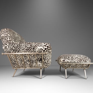 Substantial Chair & Ottoman in Animal Print for Carson's Furniture Attributed to Milo Baughman, USA, c. 1980's 
