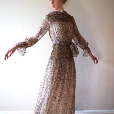 Vintage 1970s silk gown . Treacy Lowe dress . size xs to small 