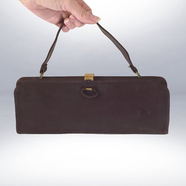 VINTAGE 50s Mam'Selle Brown Envelope Handbag Purse | 50s MCM Pocketbook | Structured Mid Century Modern Handbag | vfg 