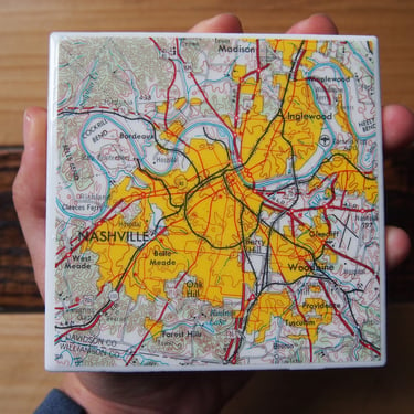 1964 Nashville Tennessee Map Coaster. Nashville Map Décor. Tennessee Gift Housewarming. City Map. Vintage Nashville Gift. USGS Topo Map Gift 