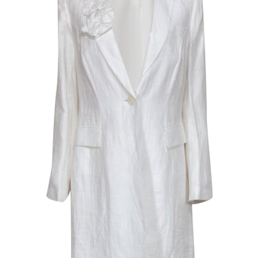 Anne Fontaine - White Extra Long Blazer w/ Detachable Flower Sz 8