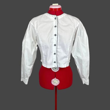 Vintage White Puff Sleeve Folk Style Trachten Cotton Blouse Byer California 1970s L Gift 