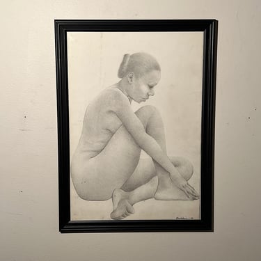 Preston Heather Kortebein Drawing of Nude Woman - 1952 Chicago Institute of Art - Rare 1950s Portrait Artwork - African American Art 