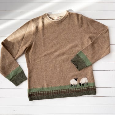 cute cottagecore sweater | 90s y2k vintage Woolrich country scenic sheep farm brown wool intarsia granny country sweater 