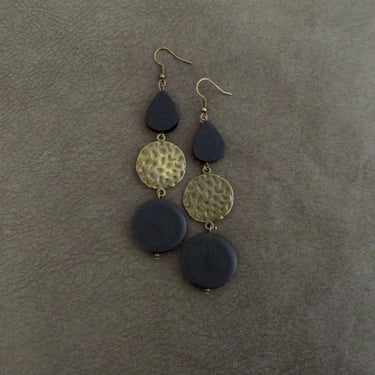 Long black earrings, Geometric earrings, African Afrocentric earrings, bold statement earrings chunky earrings, unique Art Deco, bronze 