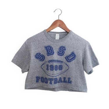 vintage crop top / 80s t shirt / 1980s San Bernardino 1986 football tri blend grey crop top Small 