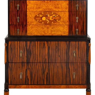 Art Deco Coromandel and Marquetry Chest on Chest