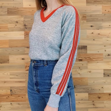 60's Soft Heather Grey Vintage V Neck Pullover Sweatshirt 